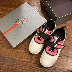 Prada Pink/White/Black Sneakers with Velcro